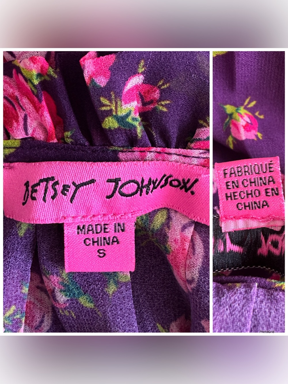 Betsey Johnson Floral Keyhole Midi Dress in Deep Purple with Pink Roses Small - Picture 9 of 11